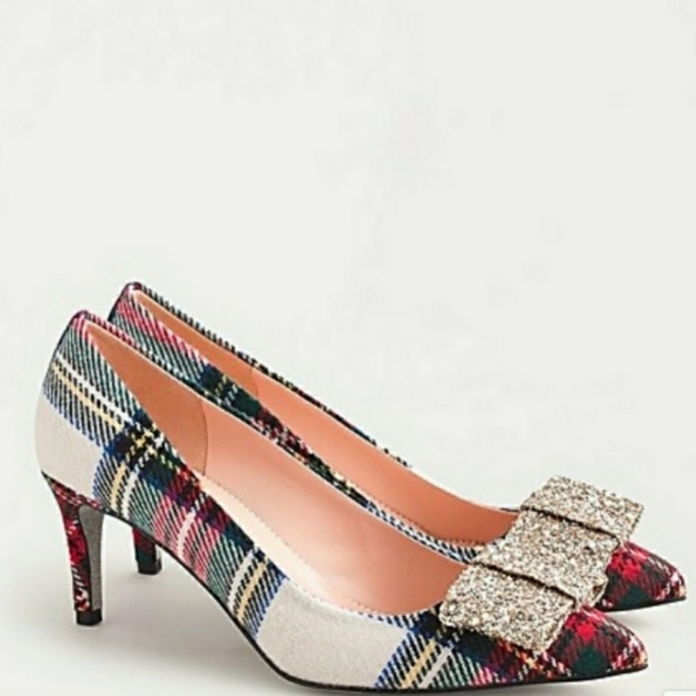 NEW J Crew Tartan Plaid Glitter Pumps 7.5